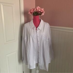 D&Co 2-piece White Tank with Netted Type Overlay Button Down size 3X